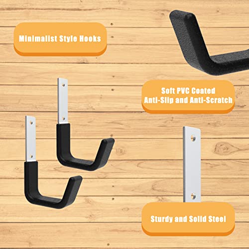 Heavy Duty Garage Utility Hooks, Wall Mount Ladder Hangers, 2S | Large J-shaped hangers for bicycles, hoses and tools; zinc-coated steel, PVC padding, 50 lb capacity, indoor/outdoor use. - size: 2 Small