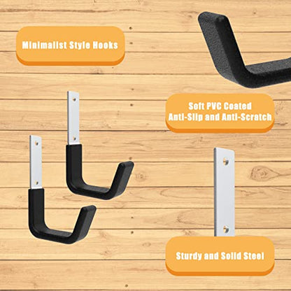 Heavy Duty Garage Utility Hooks, Wall Mount Ladder Hangers, 2S | Large J-shaped hangers for bicycles, hoses and tools; zinc-coated steel, PVC padding, 50 lb capacity, indoor/outdoor use. - size: 2 Small