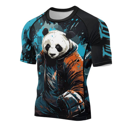 Panda Fighter Men's Short Sleeve Compression Rash Guard MMA Jiu Jitsu BJJ Grappling Base Layer Combat Shirt - color: V3, size: 5X-Large