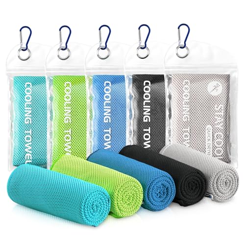 Cooling Towels - 5 Pack Gym Towels, Gym Towel for Working Out, Yoga Towel - color: Light Blue/Green/Dark Blue/Black/Grey