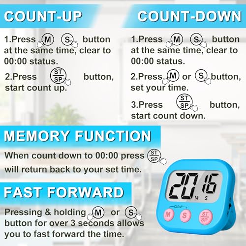 ZILLEEN Classroom Timer for Kids Teachers 2 Pack Digital Timers Blue Pink - color: Blue & Pink