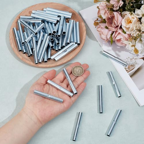 BENECREAT 60pcs Camping Tent Pole Connector, Metal Connectors for Garden Hoops, Joint Tent Pole Repair Sleeve for Outdoor Camping Canopy Fiberglass Pole(0.33inch) - size: Dia: 0.33inch