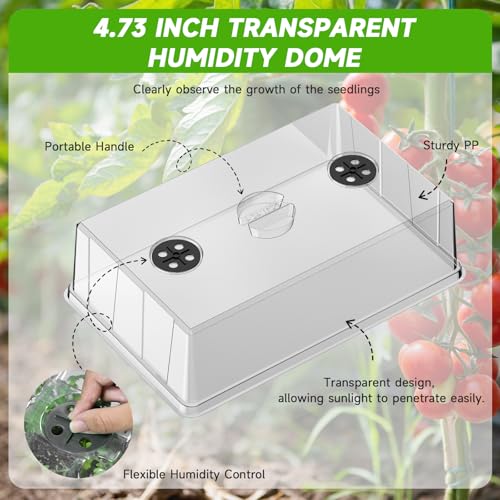 Seed Starter Tray, Gardening Plant Grow Trays Kit for Seedling, Germination Trays with 4.72 Inch High Humidity Domes，Large Growing Space & Better Air Flow for Seed Starting, Mini Greenhouse, 3PCS