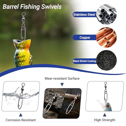 High Strength Fishing Swivels Stainless Clips Steel Snap Swivels Barrel Connector Saltwater Swivel Fishing Rolling Black Nickel - size: Size 7+S (51lb) 50 pcs