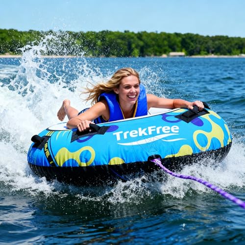 Inflatable Towable Tube, 1 Rider, PVC+600d Polyester Rib Fabric, Four Foam-Filled Reinforced Handles, Quick Connect Tow Point, Boat Tubes and Towables, Stable Ride