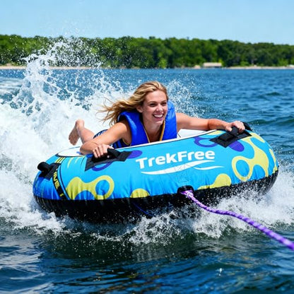 Inflatable Towable Tube, 1 Rider, PVC+600d Polyester Rib Fabric, Four Foam-Filled Reinforced Handles, Quick Connect Tow Point, Boat Tubes and Towables, Stable Ride