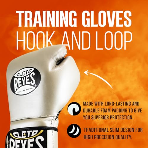CLETO REYES Training Boxing Gloves with Hook and Loop Closure for Sparring and Heavy Punching Bags, Men and Women, MMA, Kickboxing, Muay Thai - color: Silver Bullet, size: 14oz.