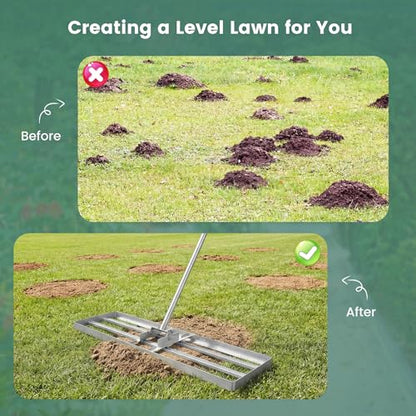 Goplus 36" x 10" Lawn Leveling Rake, Effort-Saving Landscape Lawn Tool with Ergonomic Handle for Soil, Garden, Backyard, Golf Course, Farm, and Pasture, Black (Sliver) - color: Sliver