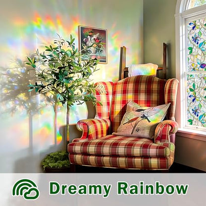 Stained Glass Window Film, Rainbow Privacy, One Way Decorative Tint, Static Cling, Renter Friendly for Home Bathroom Door