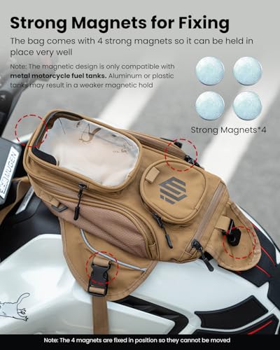 ILM Motorcycle Tank Bag Magnetic 4 Straps Reinforced Fastening Waterproof Touch Screen Phone Pouch Motorbike BT01 - color: Yellow Brown