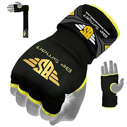 Gel Inner Hand Wraps Boxing Gloves Bandages Muay Thai, MMA, UFC, Kick Boxing Protective Gear Pair - color: Black/ Yellow, size: Small