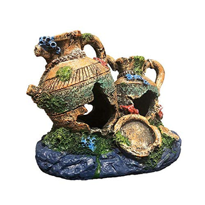 Aquarium Resin Pot Cave, Decoration Wine Barrel House Fish Tank Ornament Hiding for Fun 6.3x3.5x4.3 Inches
