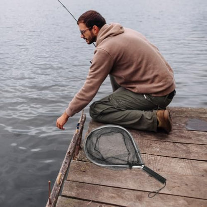 Small Handheld Fishing Net Fish Catch Net with Handle Portable Lightweight Fish Landing Tool for Freshwater Black Gray Mesh for Fishing and Catching