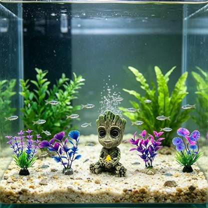 Aquarium Groot Air Bubbler Fish Tank Decorations, Fish Tank Air Stone Set with Bubble Accessories 6 pcs and Aquatic Plants 4 Pcs.