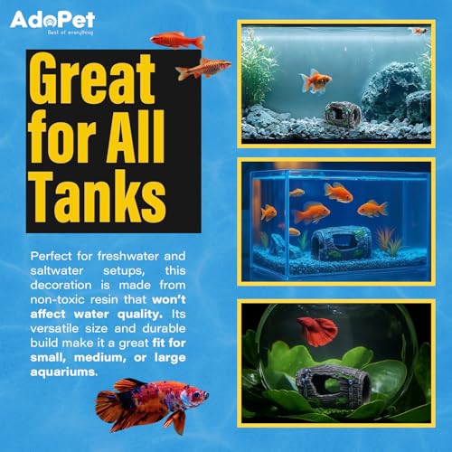 Round Oak Barrel Aquarium Decoration 2.9" – Resin Fish Tank Ornament with Swim-Through Openings, Safe Shelter for Small Aquariums, Stress-Relief Underwater Decor, Easy to Clean