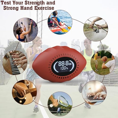 Digital Stress Relief Grip Ball for Adults & Kids, Grip Strength Tester, Hand Strength Gripper up to 220lbs, Forearm Strengthener with Progress Bars & Cheer Sound, Fitness Gift (Brown)