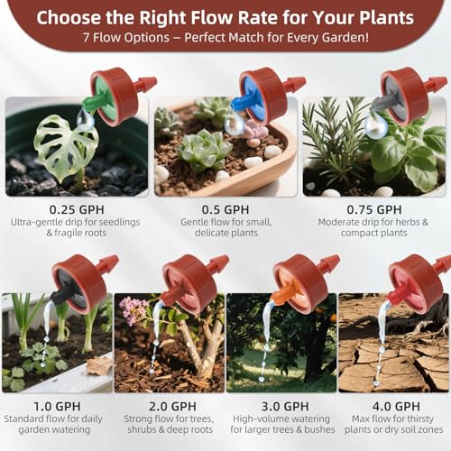 60PCS 0.5 GPH Pressure Compensating Drip Irrigation Spot Watering Drippers/Emitters, Self-Cleaning Constant Flow Drip Irrigation Emitters Heads Irrigation Drippers Parts for Drip Irrigation System - color: 60PCS, size: 0.5 GPH