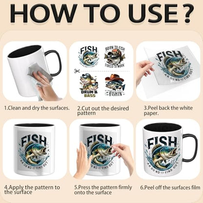 Fishing Enthusiast 4 PCS UV DTF Stickers, Suitable for 16 oz Insulated Mugs, Glass Jars, Mugs, Laptops, and Tables High Adhesion Cup Wraps