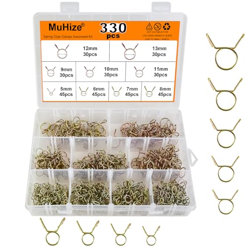 330PCS Spring Hose Clamps - Stainless Steel 5-13mm (1/4"-1/2") Secure Seal Clamps Kit for Automotive Fuel Lines, Water Pipes & Appliances, 9 Sizes Compact & Strong