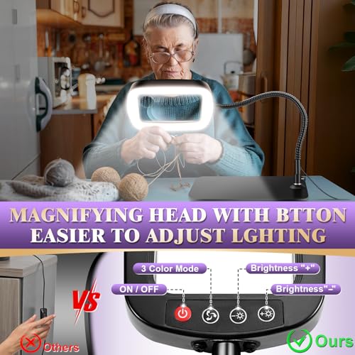 10X 30X Large Magnifying Glass with Light and Stand, 5-inch Lighted Magnifier, 72 LED 3 Color Modes Stepless Dimmable, Hands-Free Magnifying Glass Desk Lamp for Reading Craft Hobby Close Work