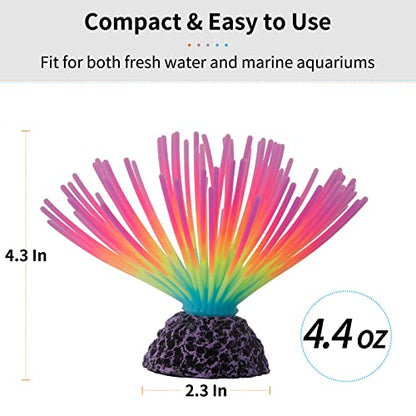 Uniclife Aquarium Imitative Rainbow Sea Urchin Ball and Pink Strip Coral Plant Ornament Artificial Silicone Ornament with Glowing Effect for Fish Tank Landscape Decoration