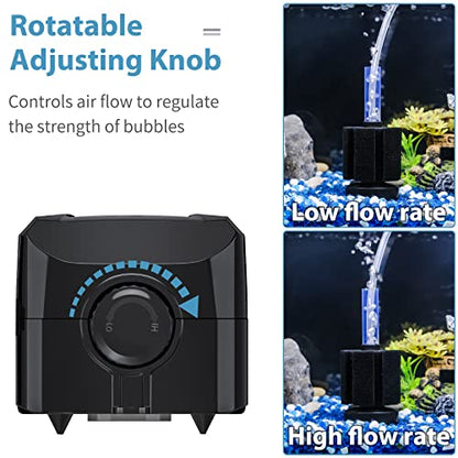 Uniclife Aquarium Air Pump Adjustable 4 LPM 2 Outlets Oxygen Pump with Accessories 100 Gallon Fish Tank