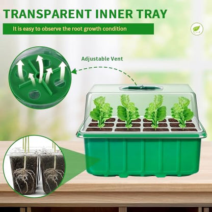 Seed Starter Tray Kit, 5 Pcs Seed Starting Trays with Humidity Dome and Base Plant Starter Kit for Seed Germination and Growing, with Plant Labels and Foldable Watering Can