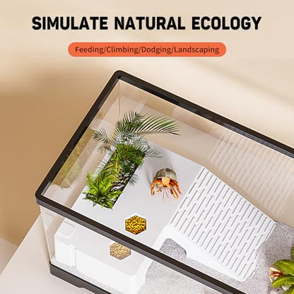 Turtle Fish Tank with Basking Platform and Bottom Drainage, 20" x 9.5" x 9.5" Aquatic Turtle Tank for Juvenile Turtle, Crayfish, Crabs, Amphibians, Reptiles, PC Material, Black Color