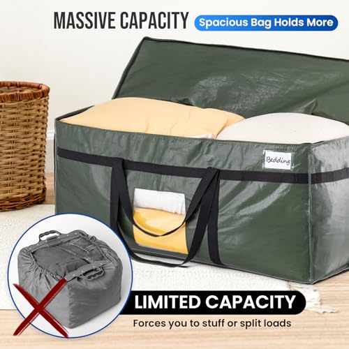 TAILI 69 Gallon Extra Large Storage Bags, XXL Green Heavy Duty Moving Bags For Storage with Visible Window, Wrap Around Handles, Totes for Space Saving, Alternative to Moving Boxes (2 Pack)