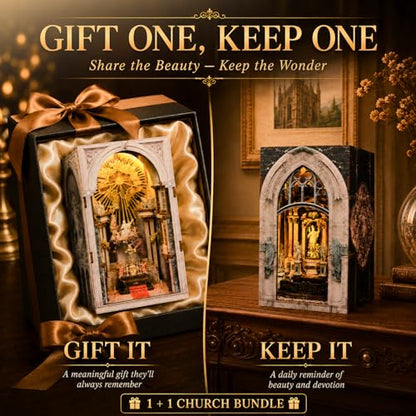 2 Sets of Book Nook Kit, DIY Miniature Dollhouse Church Booknook, Model Kits Craft Kits for Adults, Teens and Beginners, Tiny House Bookshelf Decor 3D Wooden Puzzle, Gifts for Family and Friends