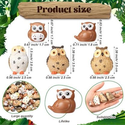 Wesiti 40 Pcs Resin Mini Owl Figurines Owl Miniature Figurines Bulk Mini Resin Statues for Summer Miniature Garden Accessories Micro Landscape Plant Pots Bonsai Fairy Decorations (Elegant Style) - style: Elegant Style