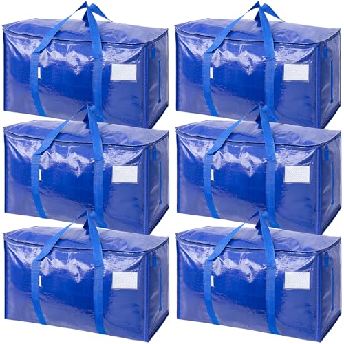 TICONN 6 Pack Extra Large Moving Bags Heavy Duty with Zippers & Carrying Handles, Durable Storage Bags Moving Boxes for Closet Organizers and Storage (6 Pack, Blue) - color: Blue, size: 6 Pack