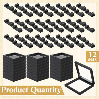 12 Pcs 3D Floating Display Case Floating Frame Display Holder Stand Challenge Coin Jewelry Frame Box for AA Medallions Fossil Rock Gemstones Specimen(Black,4.3 x 4.3 x 0.8 Inch,Square Base) - color: Black, size: 4.3 x 4.3 x 0.8 Inch, style: Square Base