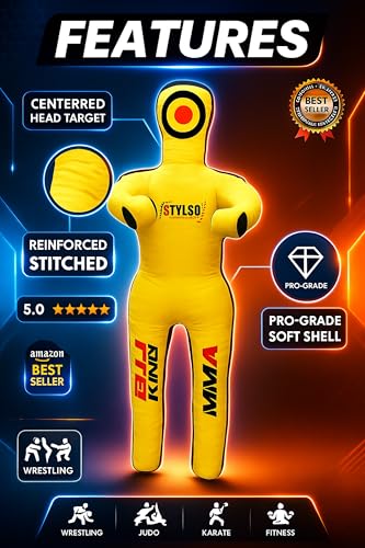 Unfilled Grappling Dummy – Adult Life Size Wrestling & BJJ Training Dummy, MMA Jiu Jitsu Judo Takedown & Throwing Practice, Heavy-Duty Triple-Stitched Canvas Submission Dummy - color: Yellow, size: 5ft / 60"