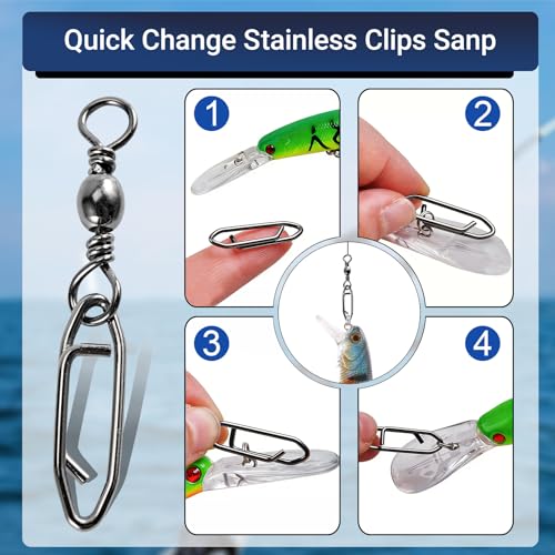 High Strength Fishing Swivels Stainless Clips Steel Snap Swivels Barrel Connector Saltwater Swivel Fishing Rolling Black Nickel - size: Size 2+M (73lb) 50 pcs