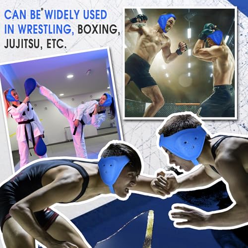 3 Pcs Wrestling Headgear for Kids Youth,Soft Adjustable Ear Guard,Blue - color: Blue