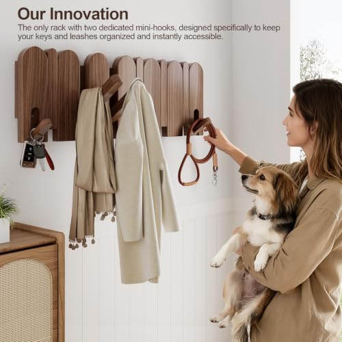 Solid Walnut Coat Rack Wall Mount 16.5",Wall Mounted Coat Rack with 8 Hooks - color: Walnut, size: 8 Hooks