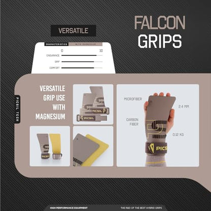 PICSIL Falcon Grips Pack, Carbon Fiber Grips, Use with Chalk | Includes professional grips, wrist wraps, and a carry bag. Ideal for functional fitness, gymnastics, and strength training. - color: Taupe, size: G+(L-XL)