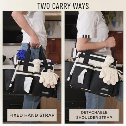 Compact Wearable Cleaning Caddy, Small Cleaning Supplies Organizer with Handle & Shoulder Straps for Housekeepers, under Sink & Car Cleaning Tool Organizers Bag, Cream White - color: CreamWhite