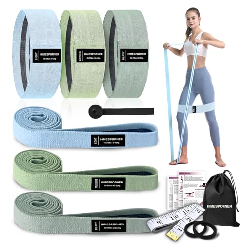 HIMESPORNER 9 PCS Fabric Resistance Bands Set for Working Out | Non-Slip Exercise Booty Bands for Women Men Leg Glutes with Hair Ties and Tape Measure - for Home Gym Workout, Yoga, Pilates - color: Blue and Green