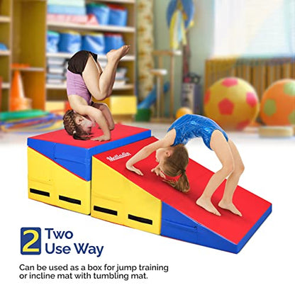 Matladin Incline Gymnastics Wedge Mat, Folding Gymnastics Mat for Kids Girls Home Training Exercise - color: Red+Yellow+Blue, size: 32.7 in x 23.6in