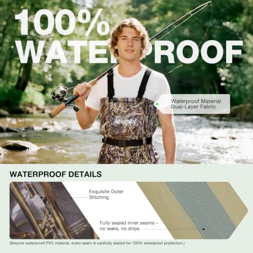 Lekesky Fly Fishing Chest Waders with Boots for Men Women, US Sizes 5–14,2-Ply Nylon/Pvc Waterproof Waders - color: Camo, size: M12