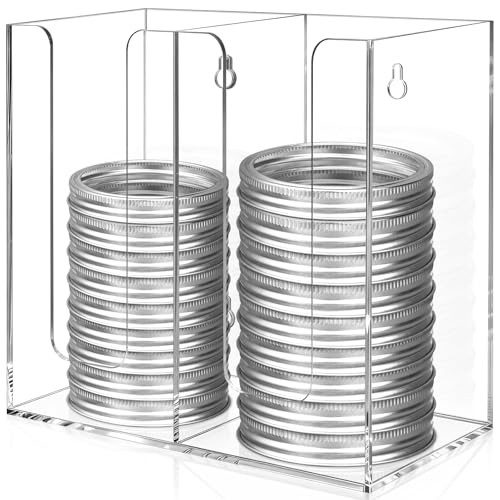 Acrylic Mason Jar Lid Organizer (Wide Mouth & Regular Mouth) 2 Compartment Cup Dispenser Organizer Ball Jar Wooden Storage Accessories for Kitchen Coffee Tumbler Lids, Fit Mason/Canning/Bamboo Lids