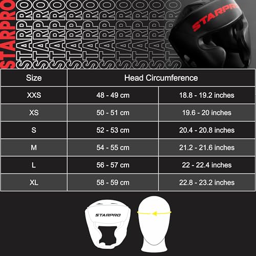 Starpro Black Boxing Headgear for Men Women - Safety Headguard with Padding - Muay Thai MMA Training Sparring Karate