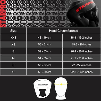 Starpro Black Boxing Headgear for Men Women - Safety Headguard with Padding - Muay Thai MMA Training Sparring Karate
