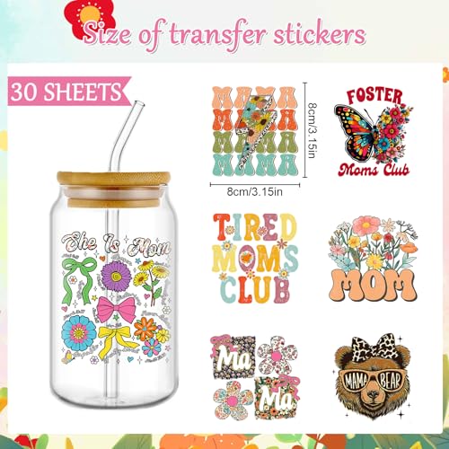 UV DTF Cup Wrap - 30 Pcs Mama UV DTF Stickers for 16 OZ, Mother's Day Flower Waterproof UVDTF Transfer Decals for Cups Glasses Mug DIY Crafts - style: Mama
