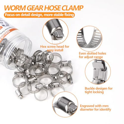 25 Pack Worm Gear Hose Clamp, Adjustable Range from 1/2 Inch to 3/4 Inch (13-19mm) Stainless Steel Fuel Line Hose Clamps, Metal Fuel Line Hose Clamps for Automotive Plumbing And Mechanical Application - size: 1/2''-3/4''(13-19mm)