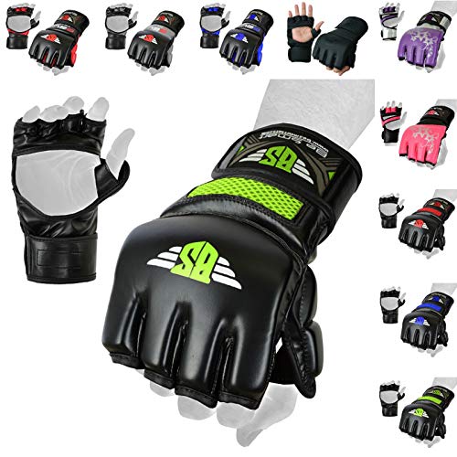 MMA Gloves, UFC Kickboxing Gloves, MMA Sparring Gloves, MMA Training Equipment, Fighting Gloves for Mixed Martial-Arts, MMA Training Gloves Adults Men & Women by BeSmart - color: Green Mesh, size: Small