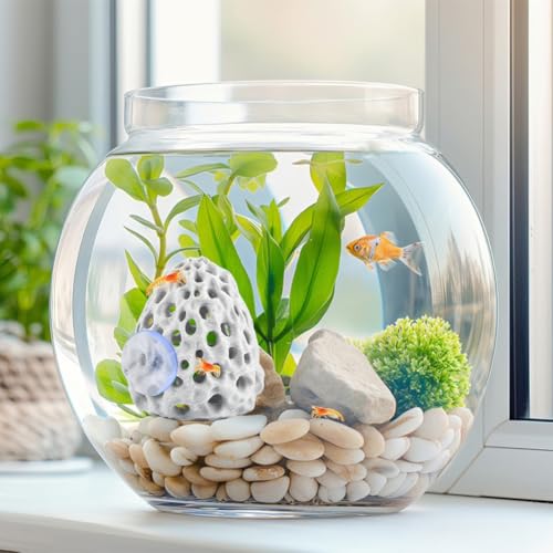 Shrimp Dome Hide, Be-TTA Habitat Fish Tank Tunnel with Suction Cup, Hollow Hemispherical Cave Aquarium Ornament for Small Fish Shrimp Guppy Hiding Resting(Color:White)