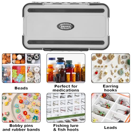 3 Pcs Small Waterproof Tackle Box Organizer, Plastic Double-Sided Storage with Adjustable Dividers for Fishing Lures, Hooks, Bait (Green, Orange, Gray)
